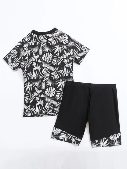 Tropical Leaf Print Separate Swimsuits Tankini Set Female Swimwear Sports Beach Wear Two-Piece Bathing Suits Pool Women Swimming Suit