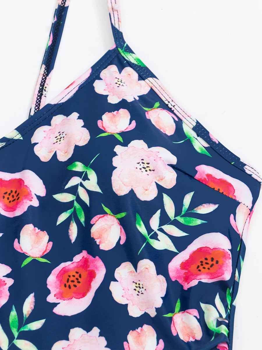 Floral Swimsuit Women One Piece Vintage Design Swimwear Female Backless Beachwear Bathers Bathing Swimming Swim Suit