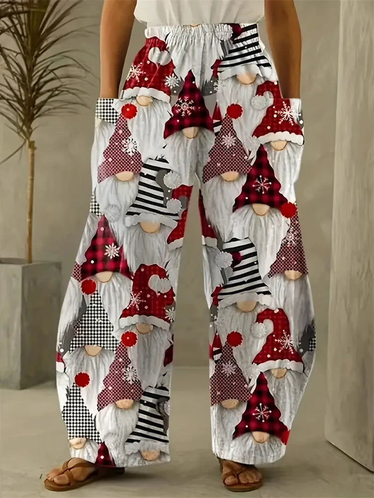 Women's Wide Leg Pants Christmas Tree Printed Trousers Women's Casual Christmas Gifts Elegant And Exquisite Pants
