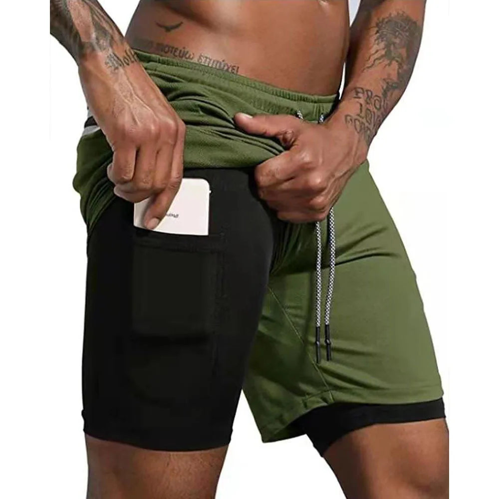 Sport Shorts Men Sportswear Double-deck Running Shorts 2 In 1 Beach Bottoms Summer Gym Fitness Training Jogging Short Pants