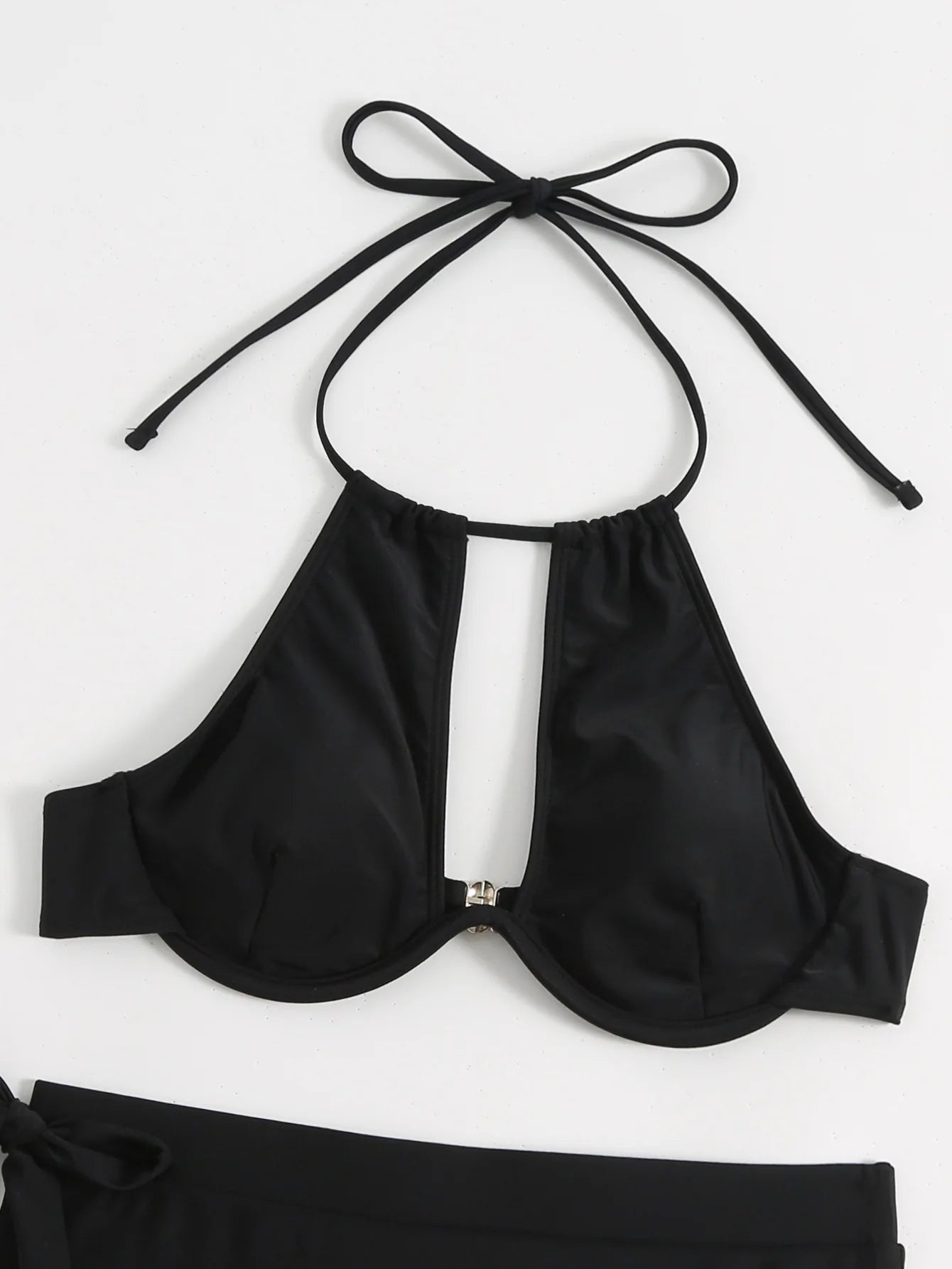 Solid Color Halter Swimwear Women Hollow Push UP Bikini Set High Waist Summer Swimsuit Backless Beach Bathing Suit