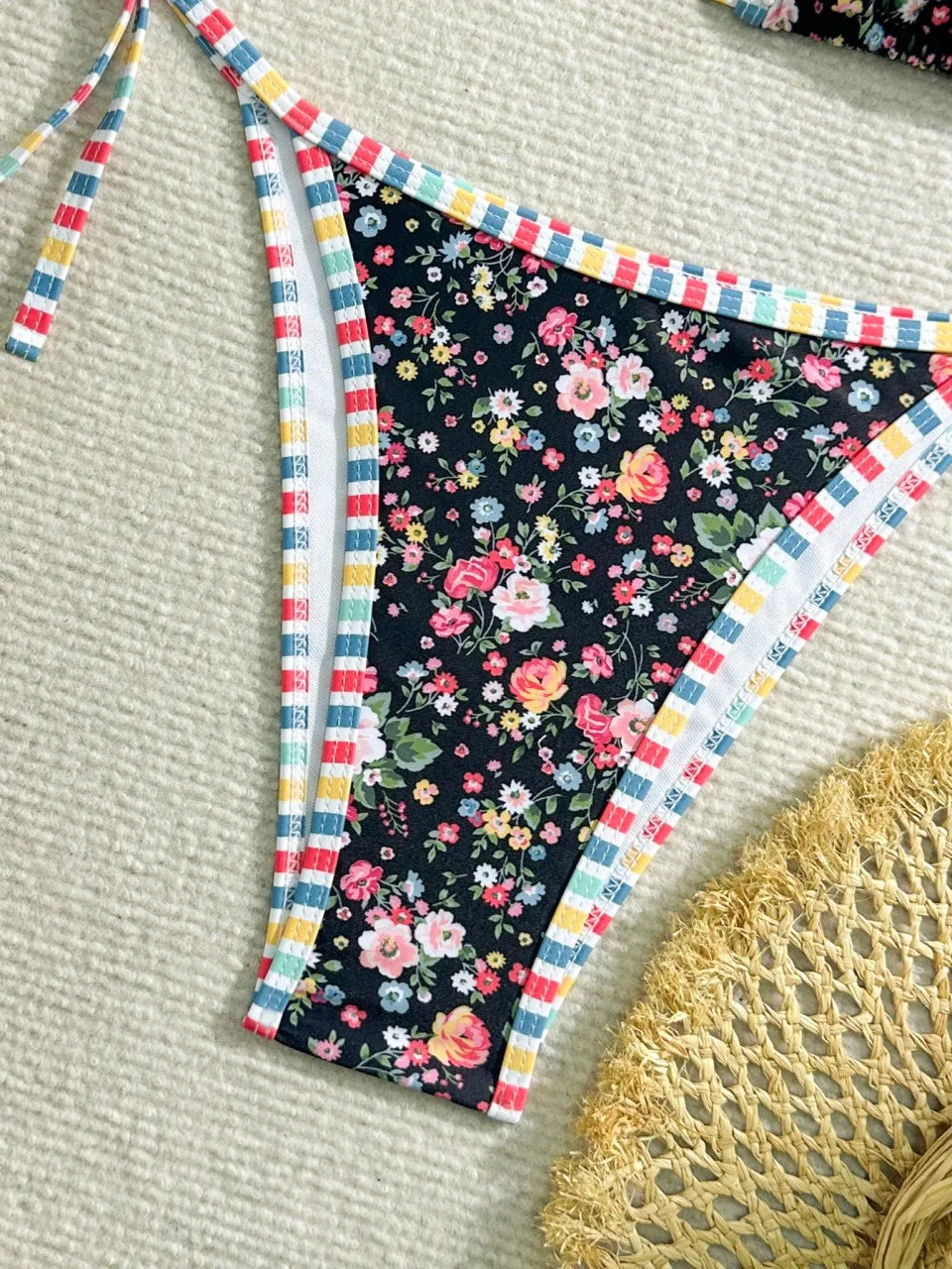 Floral Triangle Bikinis Women Printed Swimsuit Lace Up String Swimwear Female Bathers Bathing Swimming Swim Suit Beachwear