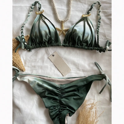 Bikini String with Tie Dye Colors Split swimwear for woman Swimwear Women Bikini Bathers