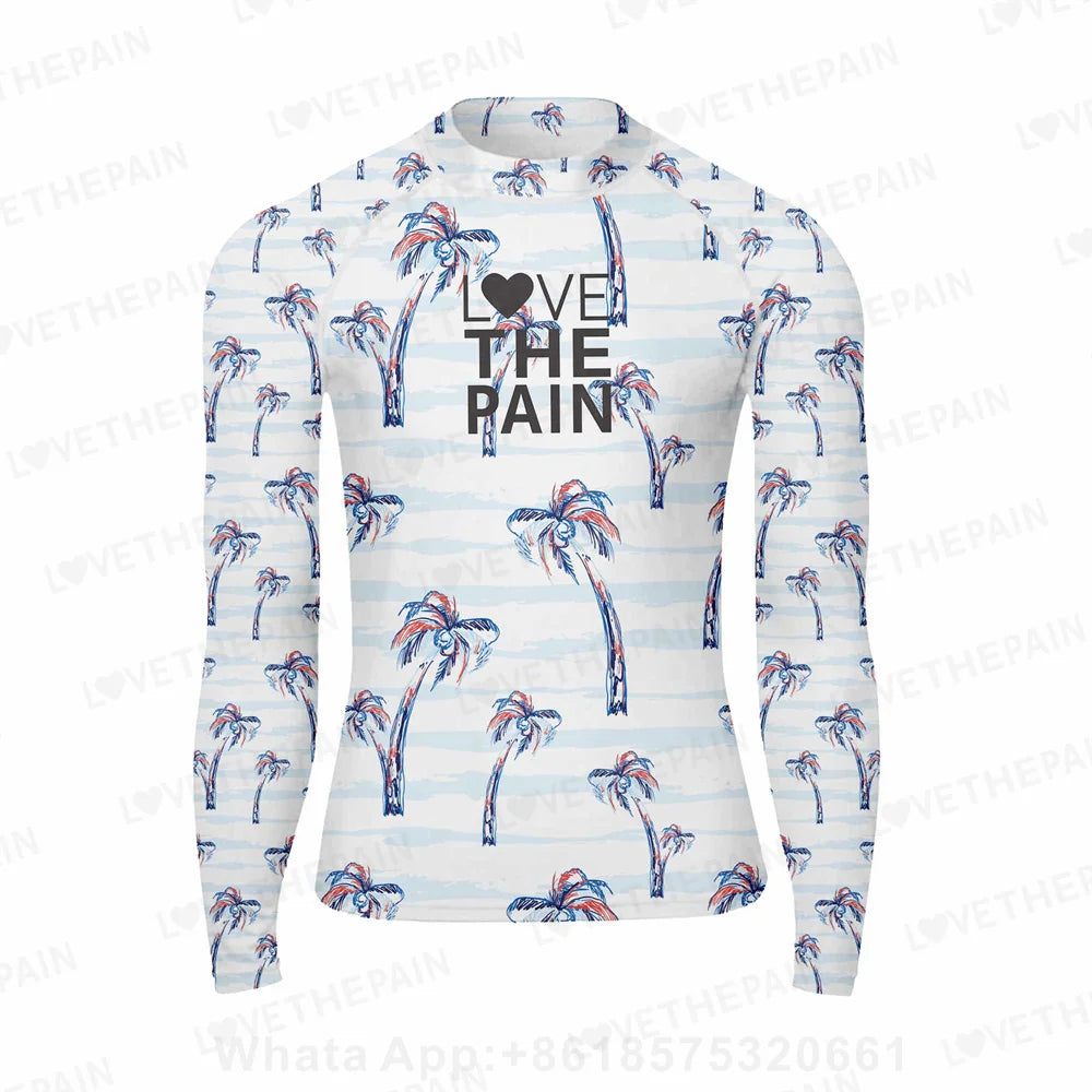 Love The Pain Men Surf Swimming Tshirt Swimsuit Beach UV Protection Rash Guard Diving Suit Long Sleeve Surfing Clothes Rashguard
