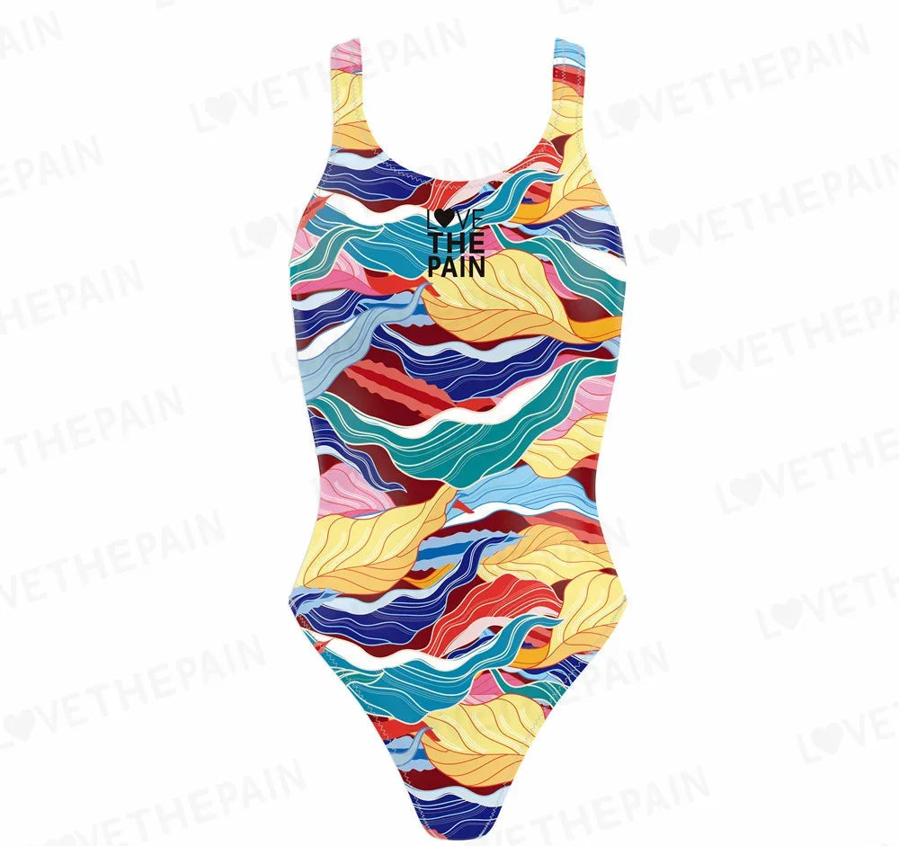 Love The Pain Women Swimsuit One Piece Backless Swimwear Slimming Beach Wear Summer Vintage Bathing Suits