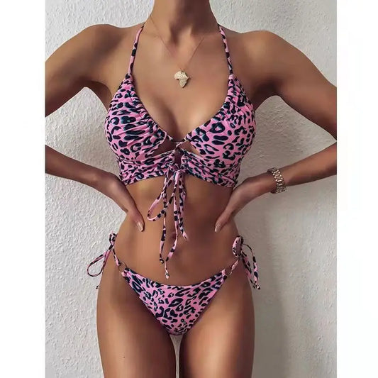 Women Sexy Pink Leopard Bikini Set Bathing Suits Swimwear Thong Swimsuit Two Pieces Swimming Suit Beachwear Brazilian Biquini