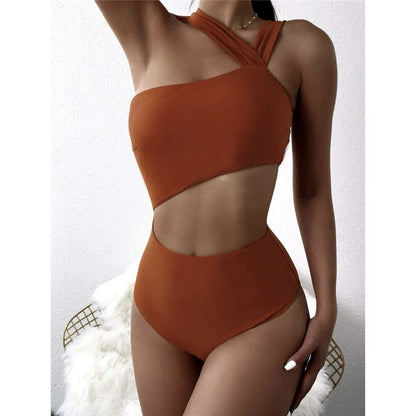 S - XL 13 Colors Asymmetric Cut Out One Piece Swimsuit Women Swimwear Female One Shoulder Padded Bather Bathing Suit Swim