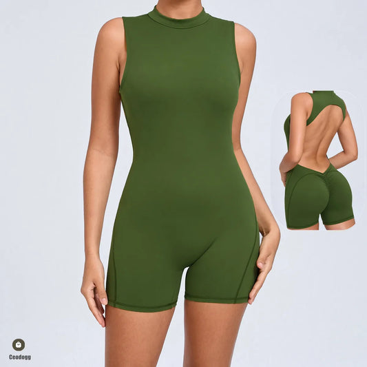 Pad Nylon Sleeveless Yoga Set Women Fitness One Piece Jumpsuit Gym Push Up Workout Shorts Active Athletic Bodysuit Rompers