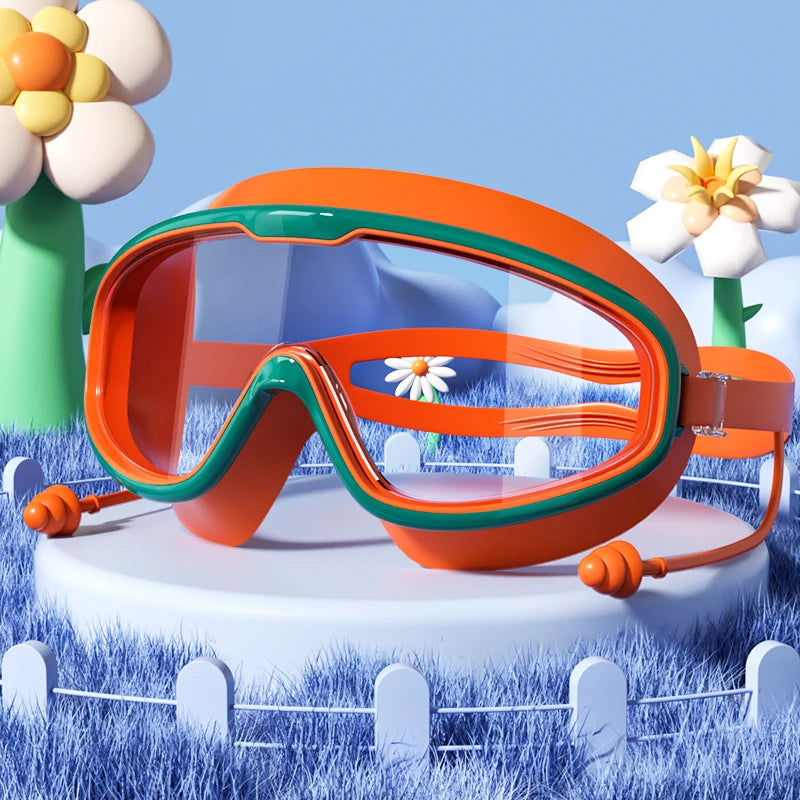 Kids Swimming Goggles with Big Frame, HD Lens and Anti-fog, Waterproof Children's Swim Goggles for Boys and Girls