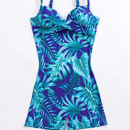 One Piece Swimsuits Women Swimwear Blue Floral Print Fashion Bodysuit Female Summer Backless Surfing Beachwear