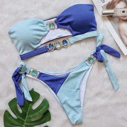 Bikinis Swimsuits With Big Rhinestones Swimwear Female Push Up Bikini Summer Beachwear Swim Bathing Suits Women Bather
