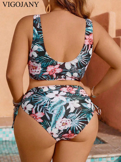 2 Piece Plus Size Bikini Set Women Strapped High Waist Large Big Swimsuit Push Up Bathing Suit
