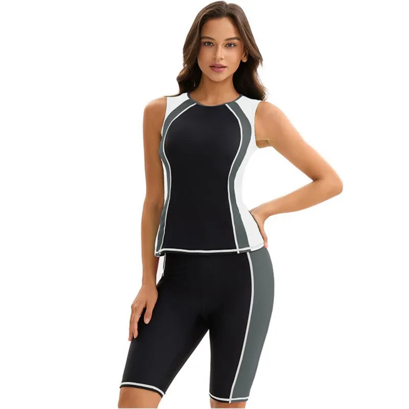 Sleevesless Swimwear Women Surfing Swimsuit Striped Bathing Suits Zipper Two piece Swim Suits Sports Push Up Beach Wear