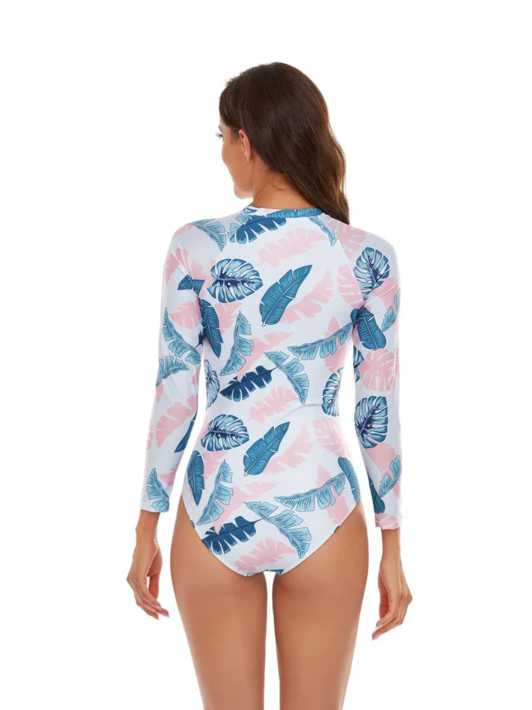 Long Sleeve Swimwear Women Rash Guard Zipper Surf suit Woman Swimsuit One-Piece Bathing Suit Beach Wear Monokini Bikini