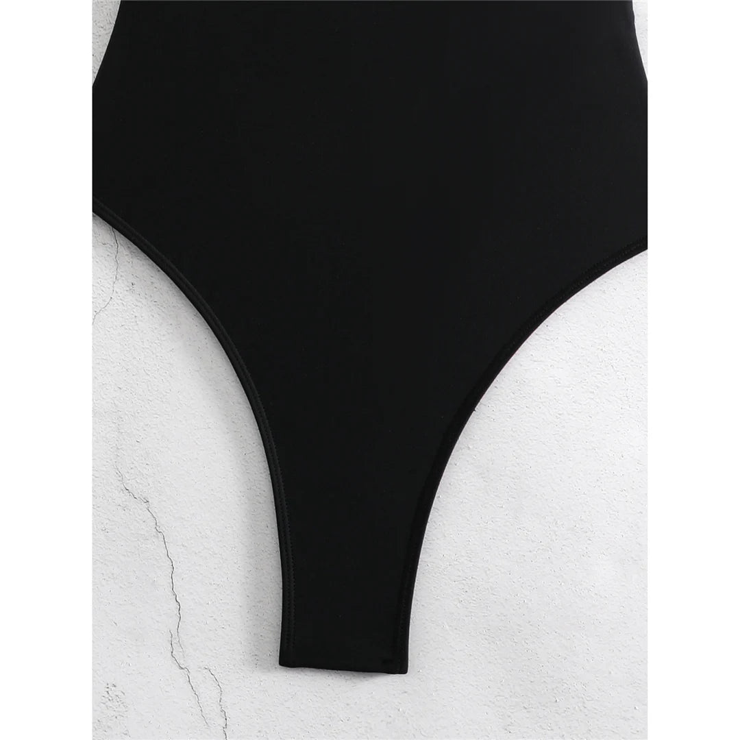 S - XL V Shaped Cut Out Backless One Piece Swimsuit Women Swimwear Female Splicing High Leg Cut Bather Bathing Suit Swim