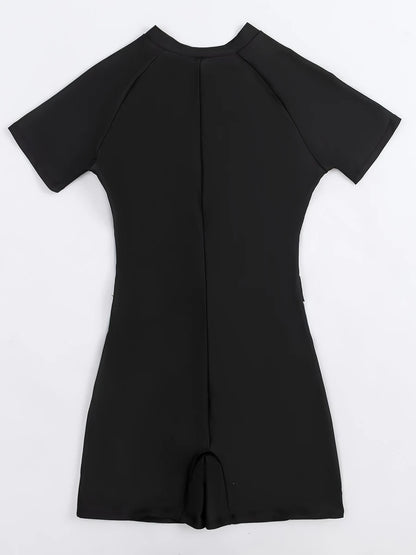 Surf Swimsuit Short Sleeve Swimwear Women Zipper One Piece Rashguard Diving Clothes Bathing Swimming Swim Suit