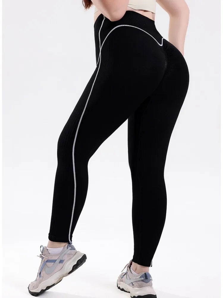 XL-4XL Plus Size Sports Pants Lines Lifting Buttocks Sports Tight Pants Women High Waist Elastic Fitness Running Yoga Pants