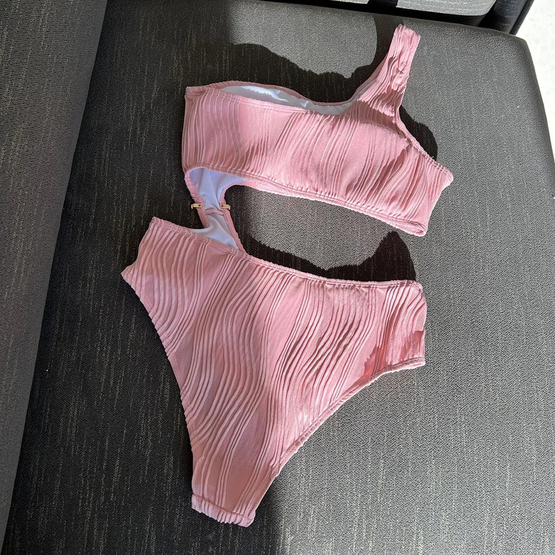 Asymmetric Cut Out Wrinkled One Piece Swimsuit Women Swimwear Female One Shoulder Padded Bather Bathing Suit Swim Lady