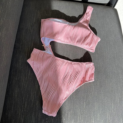 Asymmetric Cut Out Wrinkled One Piece Swimsuit Women Swimwear Female One Shoulder Padded Bather Bathing Suit Swim Lady