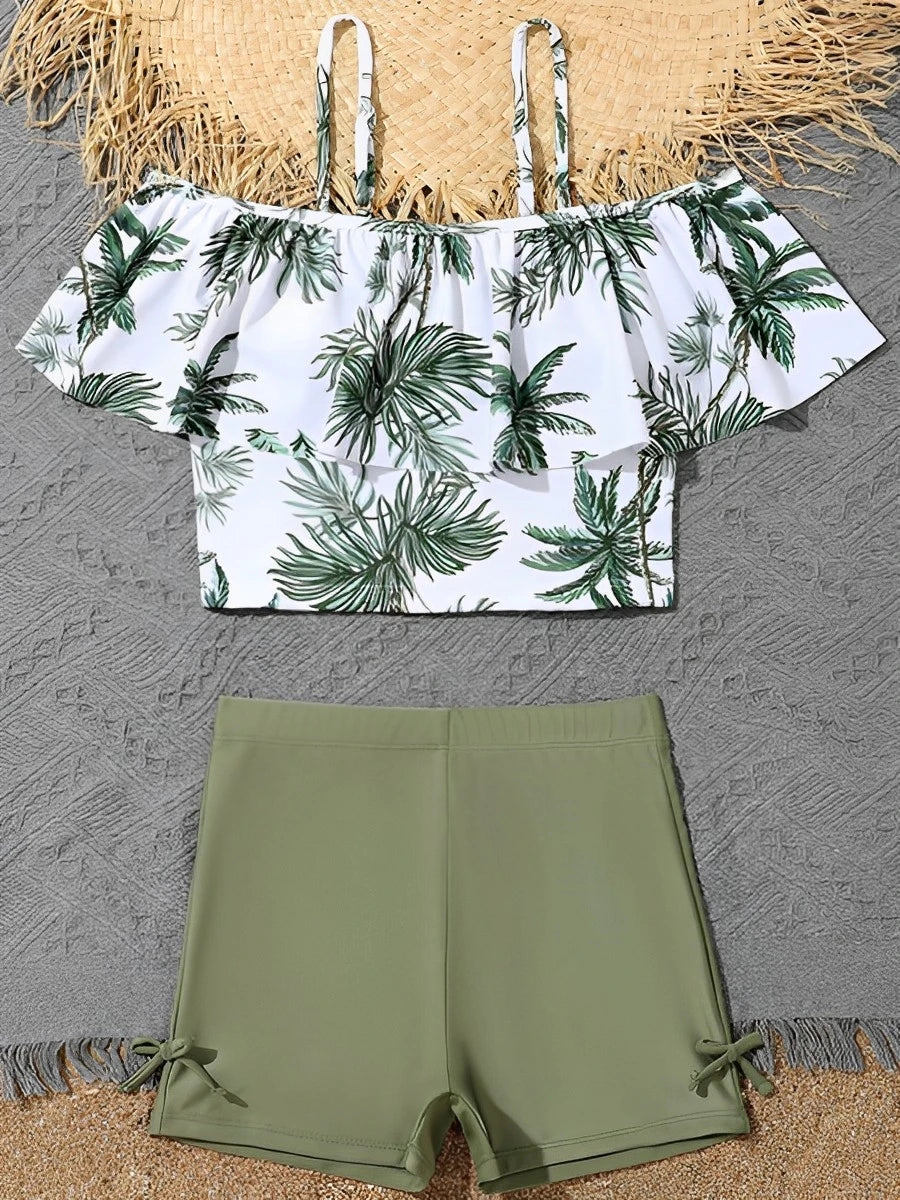 Girls Swimsuit Print Two Piece High Waist Kids Swimwear Female Children's Bathers Bathing Swimming Swim Suit Beachwear