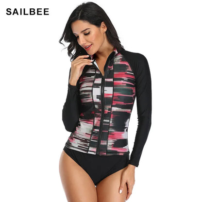 Women Long Sleeve Zipper Rash guard Shirt Swimsuit Swimwear Surfing Top Rash Guard UPF50+ Running Shirt Biking Shirt
