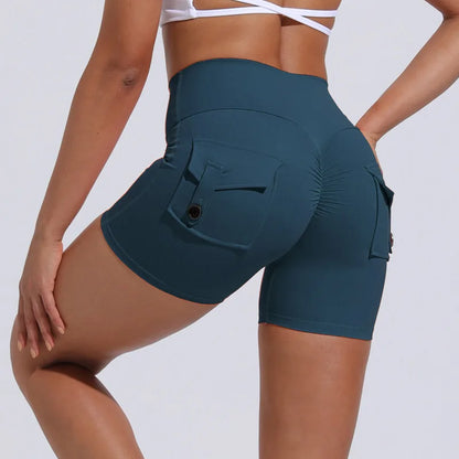S-XL Nylon Women Scrunch Button Booty Sports Yoga Shorts Cycling Jogging Fitness High Waist Squat Proof Gym Active Leggings