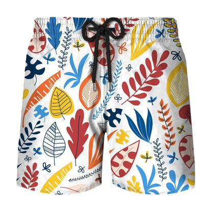 Flower Leaf Graphic Swim Trunks For Men Ethnic Feathers 3D Printed Short Pants Summer Loose Harajuku Sport Street Board Shorts