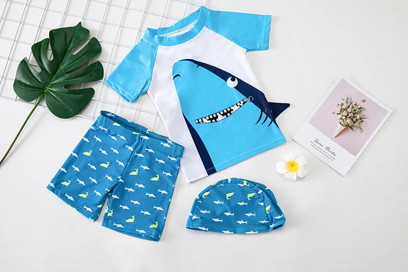 Swimsuit Boys UPF50 Baby Swimwear Shark Dinosaur UV Bathing Suit for Boy 3 Pcs Toddler Surfing Diving Suit Children's Rash Guard