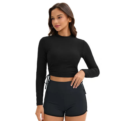 Long Sleeve Swimsuits for Women Bathing Suit Rash Guard Modest Surf Two  Piece High Neck Swimwear Block Colors with Boyleg