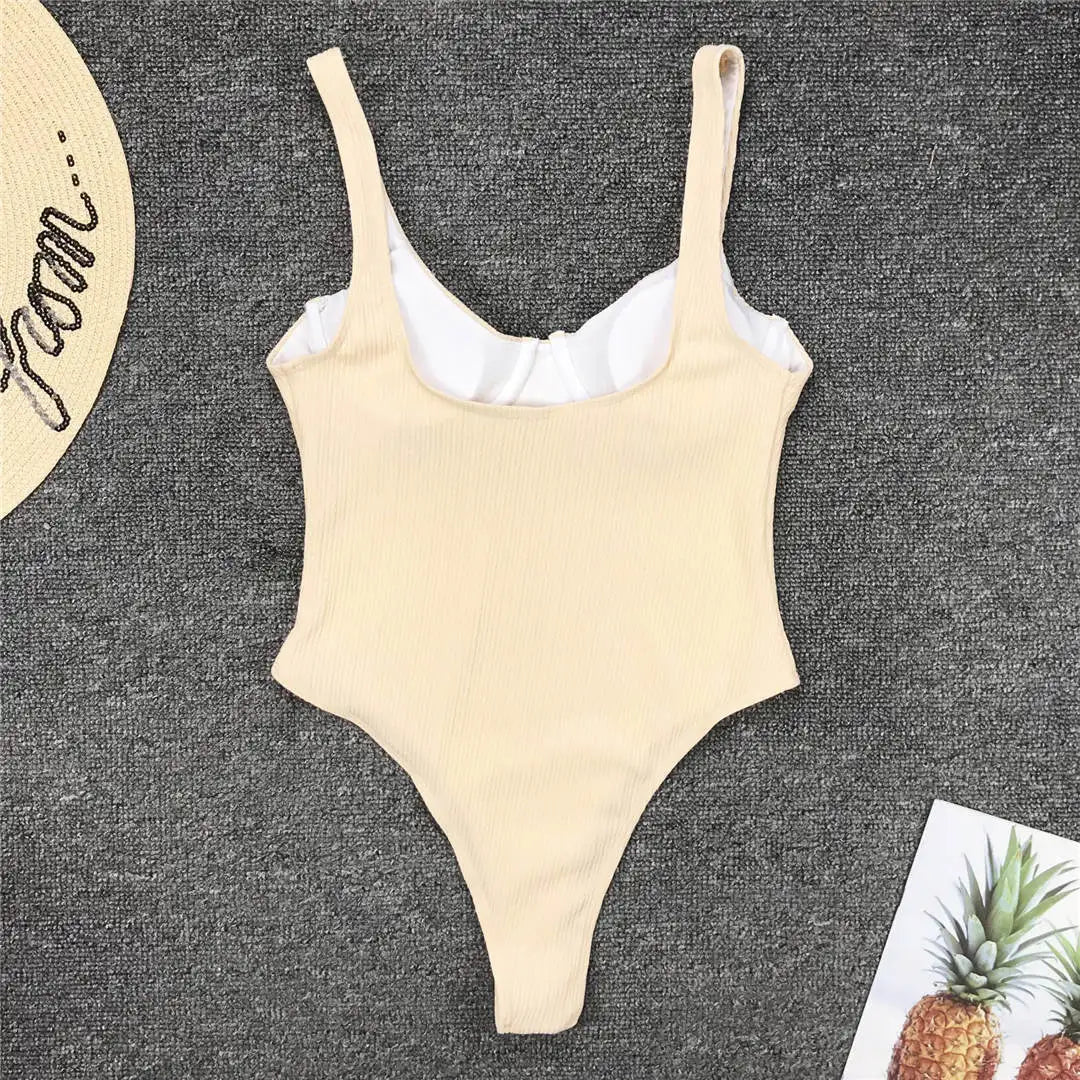 S - XL High Cut Women Swimwear Ribbed Underwired One Piece Swimsuit Female Bather Bathing Suit Swim Lady Bodysuit