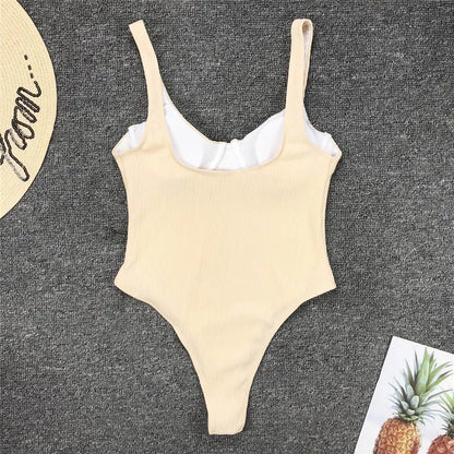 S - XL High Cut Women Swimwear Ribbed Underwired One Piece Swimsuit Female Bather Bathing Suit Swim Lady Bodysuit