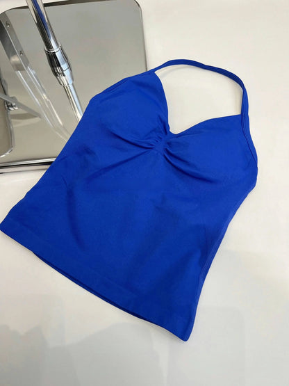 Longline Strappy Gym Top Custom Logo Backless Gym Clothes Women Scrunch Built-in Bra With Removable Cups Yoga Tank Tops