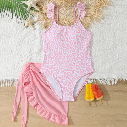 Girls One Piece Swimsuit 7-12 Year Kids Swim Suit Ruffle Teenage Children's Swimwear Bathing Suits with Skirt Beach Cover Ups