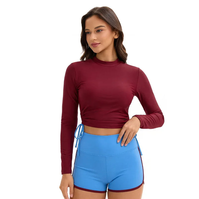 Long Sleeve Swimsuits for Women Bathing Suit Rash Guard Modest Surf Two  Piece High Neck Swimwear Block Colors with Boyleg