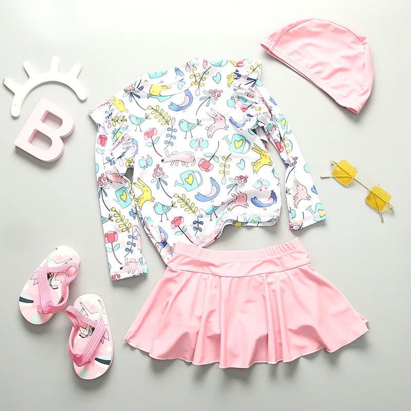 Swimsuit Girl UPF50 UV Protection Children‘s Swimwear Long Sleeve Cute Bathing Suit Kids Beach Rash Guard Swimming Surfing Suit