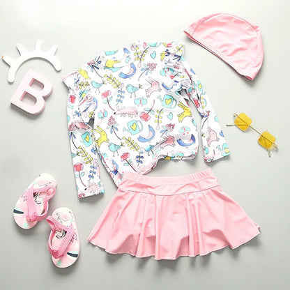 Swimsuit Girl UPF50 UV Protection Children‘s Swimwear Long Sleeve Cute Bathing Suit Kids Beach Rash Guard Swimming Surfing Suit