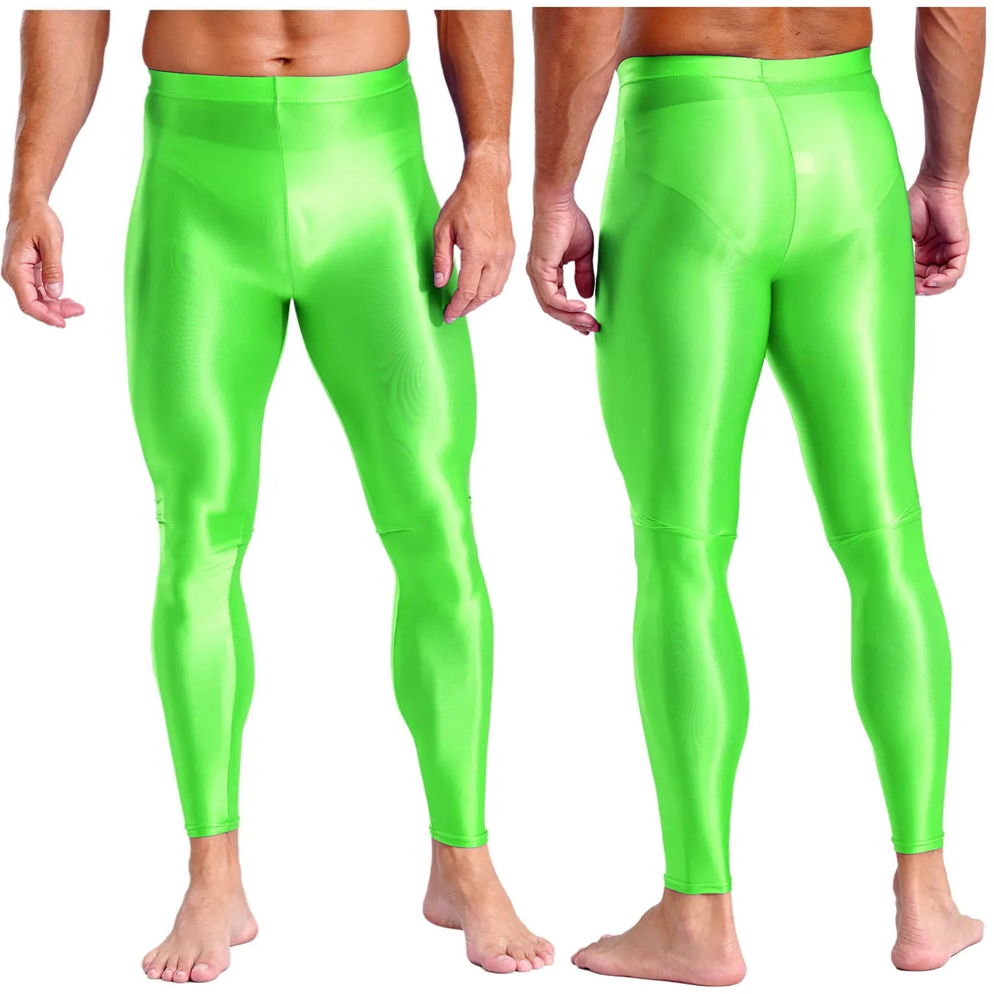 Mens Breathable Pure Color Oil Sports Pants Shiny Metallic Stretchy Casual Leggings Gym Running Workout Fitness Pants Trousers
