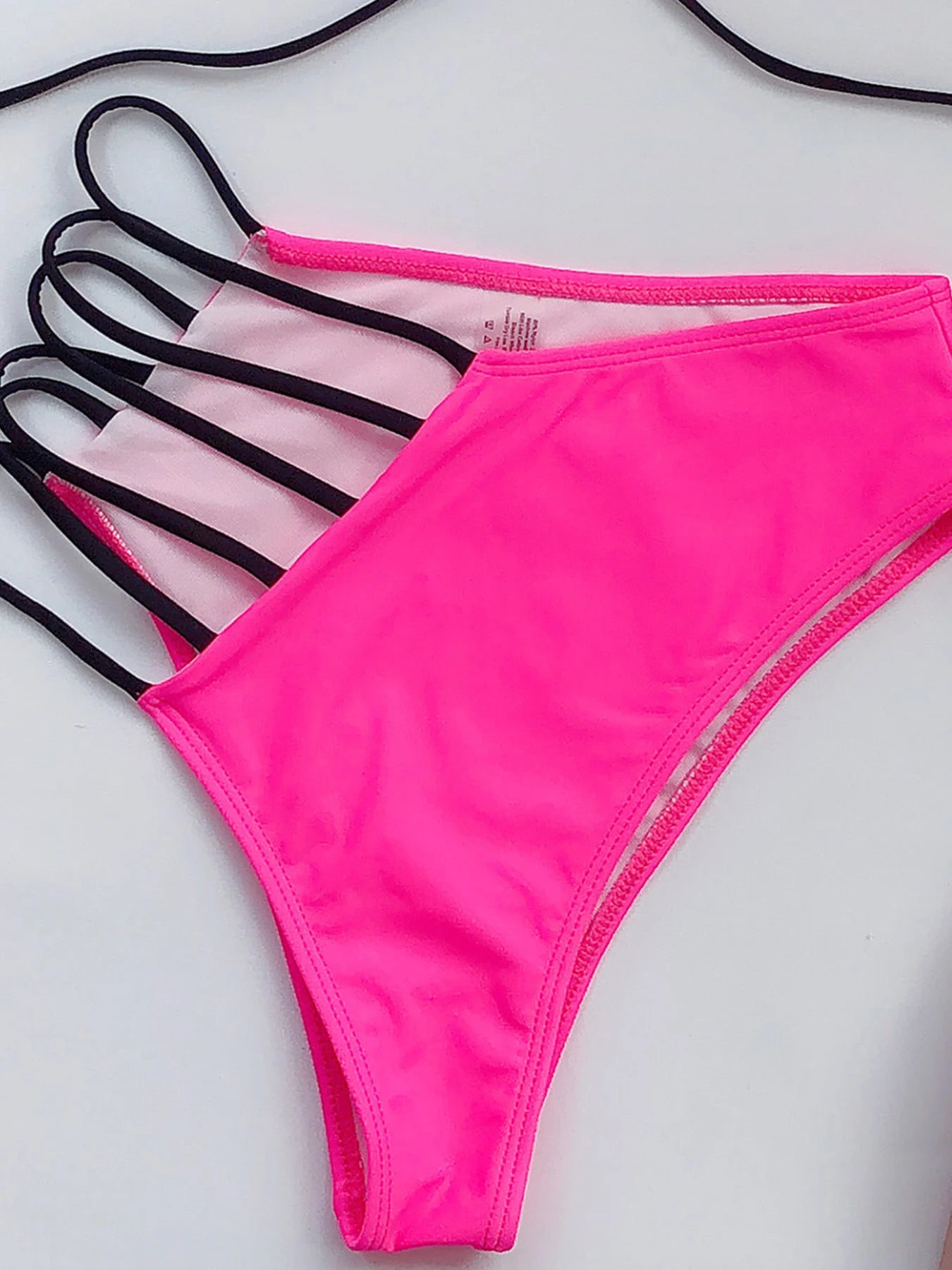 V Neck Print Hollow Bikini Set High Cut Halter Swimsuit For Women Backless Tied 2 Piece Swimwear Bathing Suit