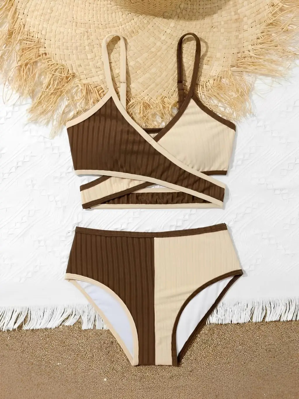 Girls Wrap Cross Bikini Swimsuit High Waist Kids Swimwear Female Children Bathers Bathing Swimming Swim Suit Beachwear