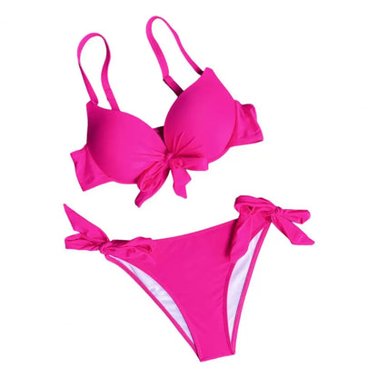Summer Bikini Set Strappy Beachwear Women's Bikini Set Padded Sling High Waist Swim Solid Color Lace-up Summer Swimwear