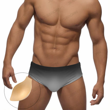Men's Solid Gradient Swim Briefs Low Waist Pad Push Up Bathing Suit Polyester Quick Dry Male Sport Beach Surfing Swimwear