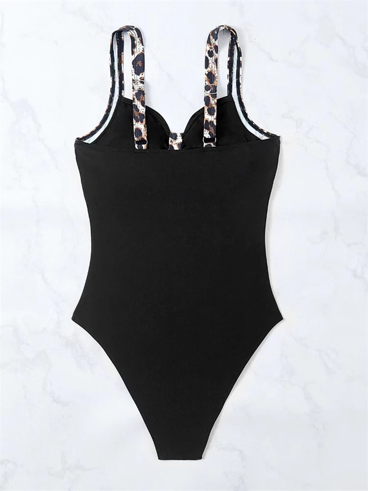One Piece Swimsuit Women Solid V Neck Sling Bodysuit Monokini Swimwear Summer Backless Beach Bathing Suit Female