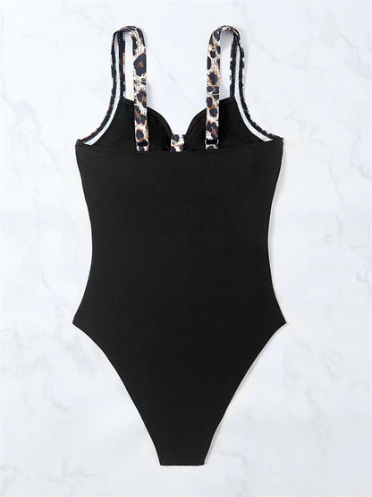 One Piece Swimsuit Women Solid V Neck Sling Bodysuit Monokini Swimwear Summer Backless Beach Bathing Suit Female