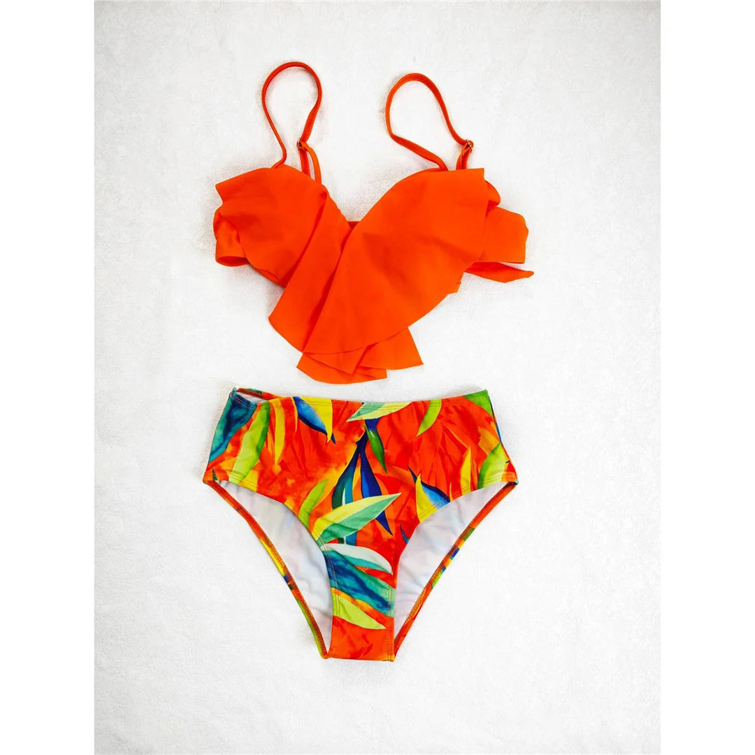 S - XL Printed Underwired Female Swimsuit High Waist Bikini Women Swimwear Two-pieces Bikini set Bather Bathing Suit Swim