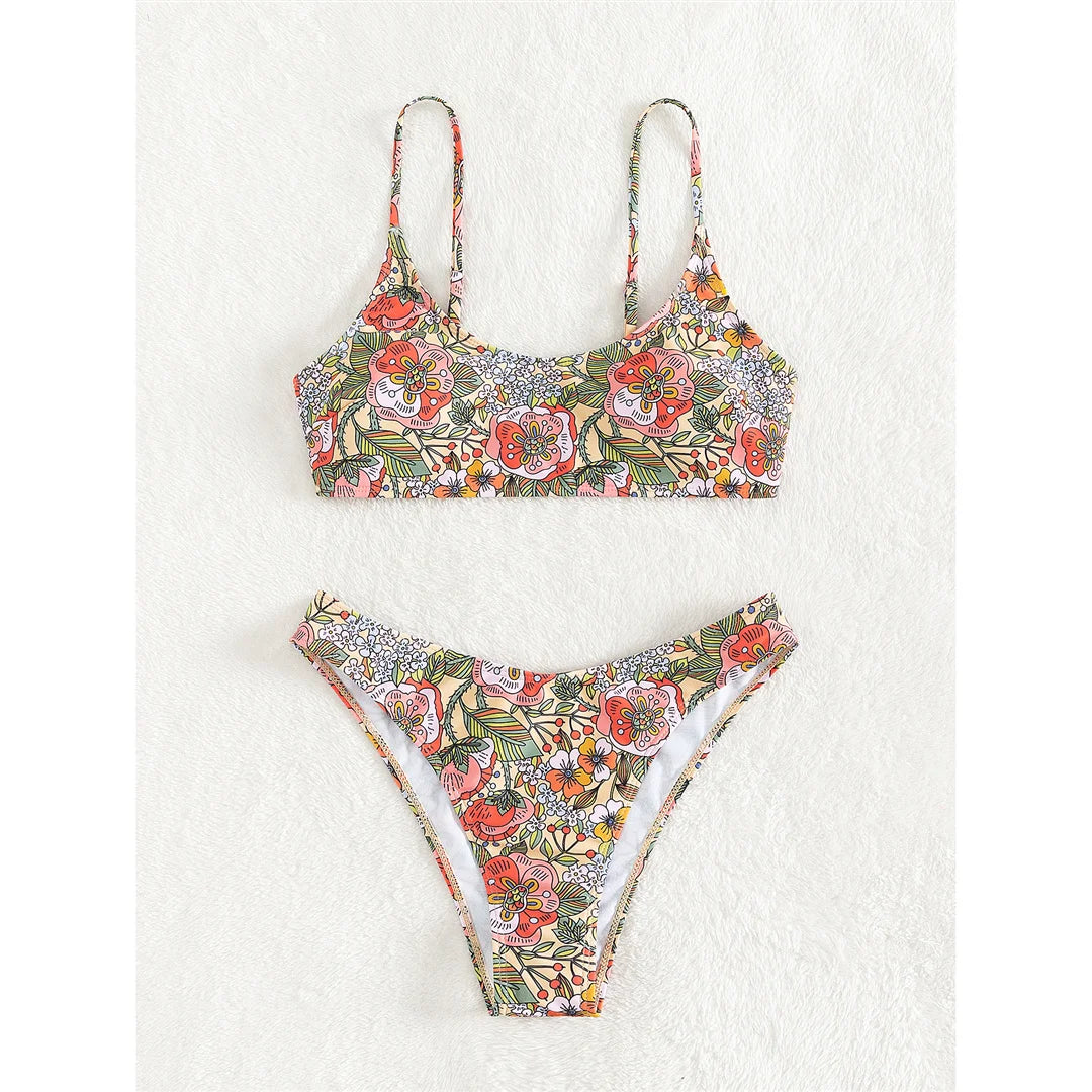 Floral Printed Brazilian Mid Waist Bikini Women Swimwear Female Swimsuit Two-pieces Bikini set Bather Bathing Suit Swim
