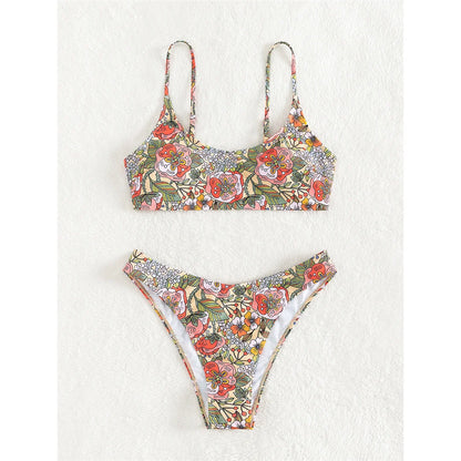 Floral Printed Brazilian Mid Waist Bikini Women Swimwear Female Swimsuit Two-pieces Bikini set Bather Bathing Suit Swim