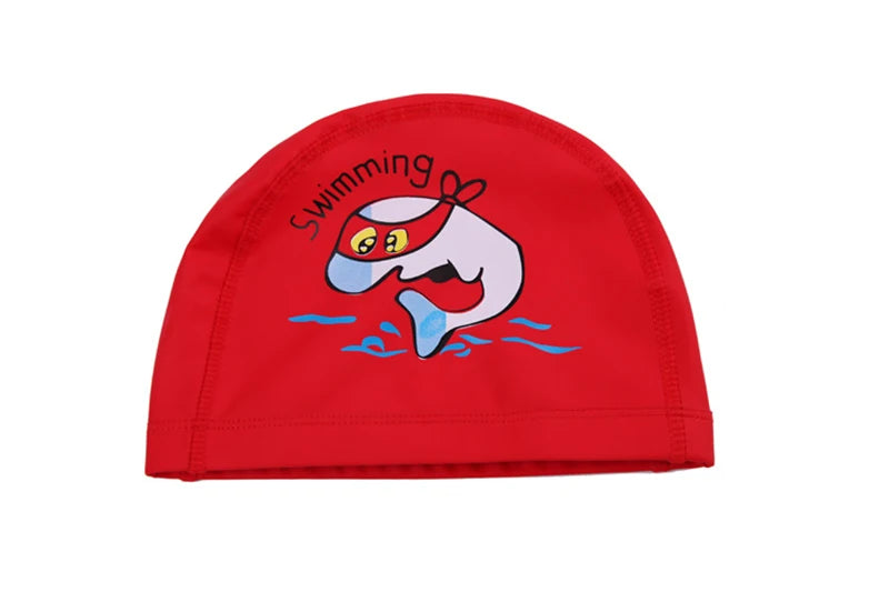 Kids Children Swimming Cap Waterproof PU Fabric Cute Cartoon Animal Dolphin Protect Ears Long Hair Boys Girls Swim Pool Caps Hat
