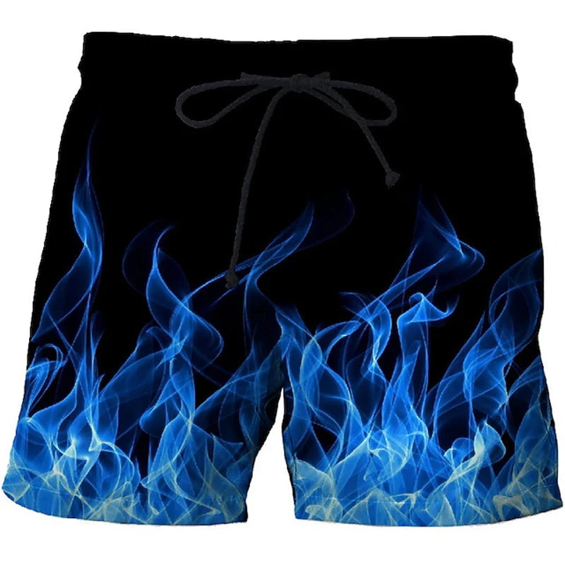 Summer Man Loose Beach Shorts 3D Print Flame Graphics Oversized Men Swimming Shorts Fashion Casual Quick Drying Male Short Pants