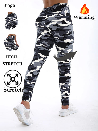 Autumn Winter 1PACK Women's White Grey Camouflage Thick Velvet  Tight Legging Casual Sports Elegant Fitness Yoga Pants