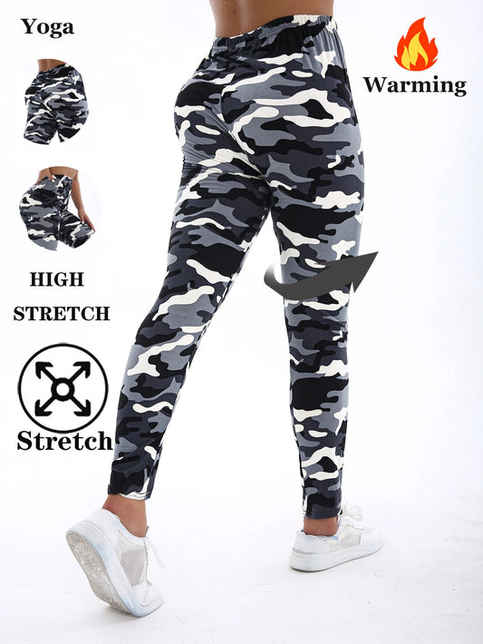 Autumn Winter 1PACK Women's White Grey Camouflage Thick Velvet  Tight Legging Casual Sports Elegant Fitness Yoga Pants